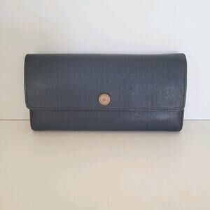 Michael Kors MK Navy Blue Color Block Wallet Clutch Large Logo Saffiano Leather